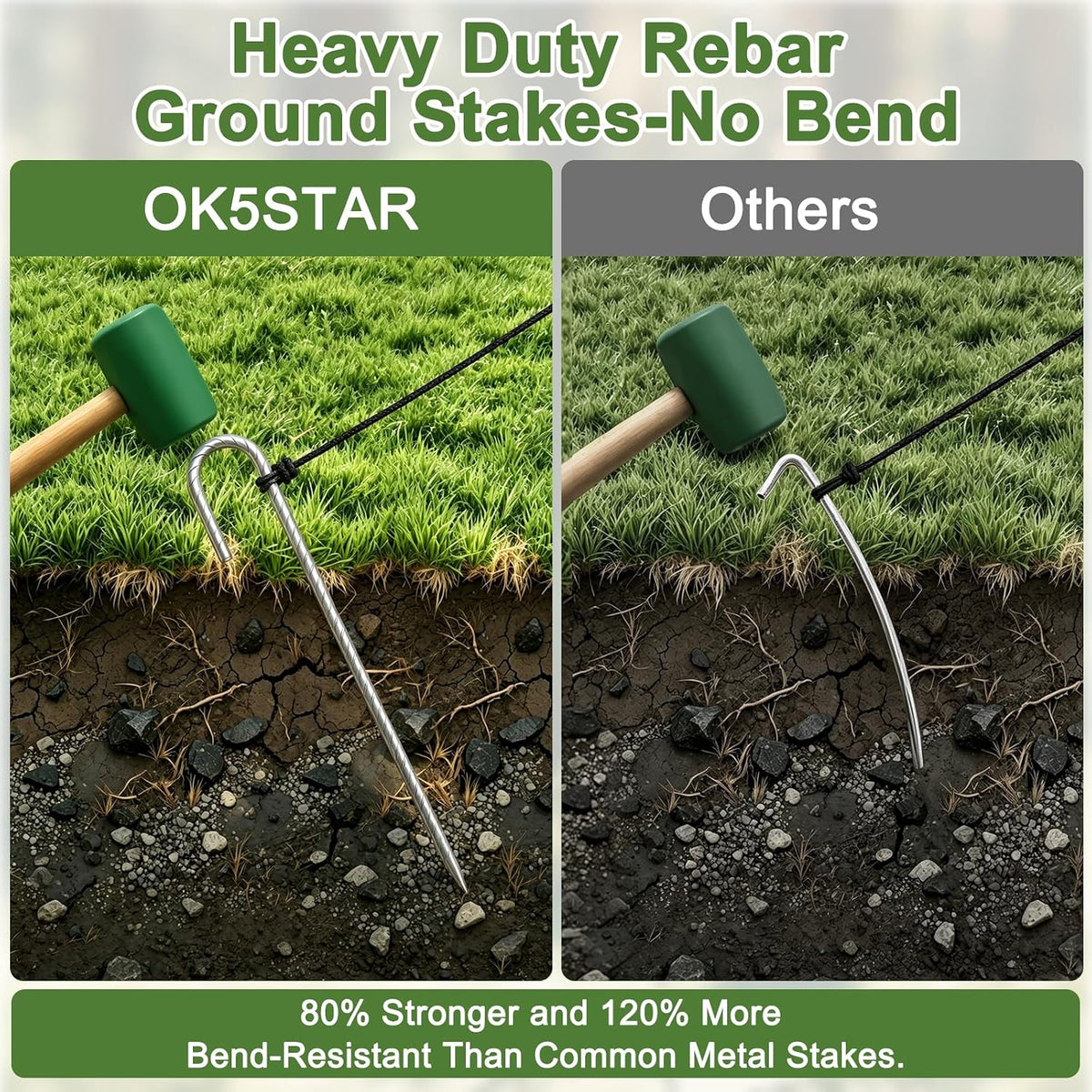 12 Inch J Hook Rebar Stakes 12 Pcs, Heavy Duty Metal Tent Stakes