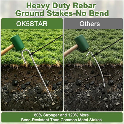 12 Inch J Hook Rebar Stakes 12 Pcs, Heavy Duty Metal Tent Stakes