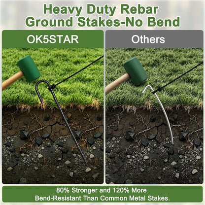 12 Inch J Hook Rebar Stakes 12 Pcs, Heavy Duty Metal Tent Stakes