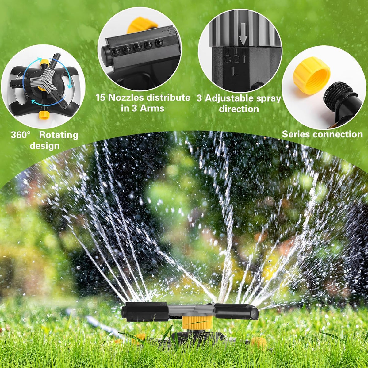2 Pcs Lawn Sprinkler Oscillating Automatic 360 Degree Rotating Water Sprinkler Adjustable Large Area Coverage Traveling Sprinklers for Yard Irrigation System for 3/4" Garden Hose, 1095 Sq.ft