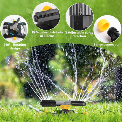 2 Pcs Lawn Sprinkler Oscillating Automatic 360 Degree Rotating Water Sprinkler Adjustable Large Area Coverage Traveling Sprinklers for Yard Irrigation System for 3/4" Garden Hose, 1095 Sq.ft