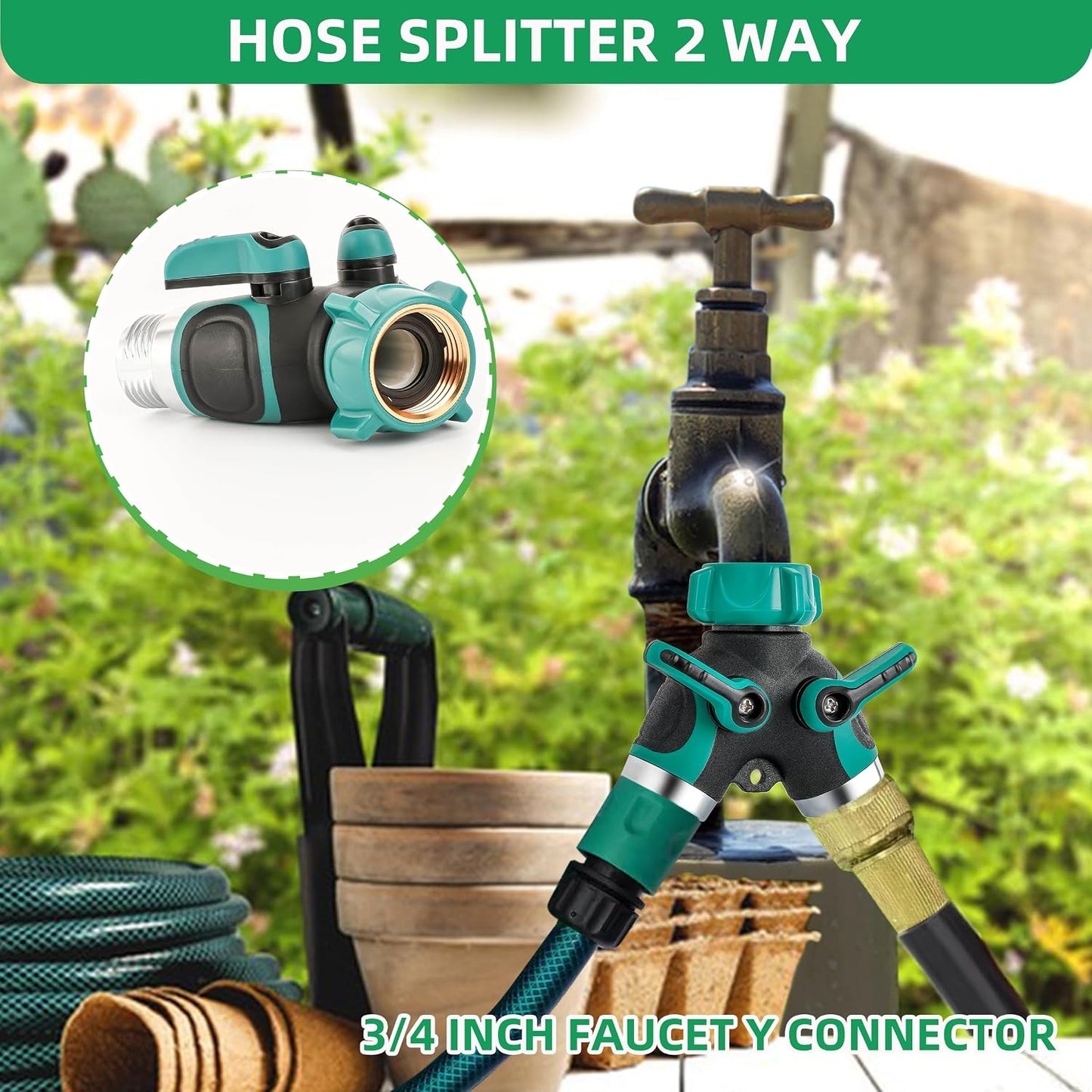 LUCDNC Garden Hose Splitter 2 Way 3/4" Faucet Y Connector