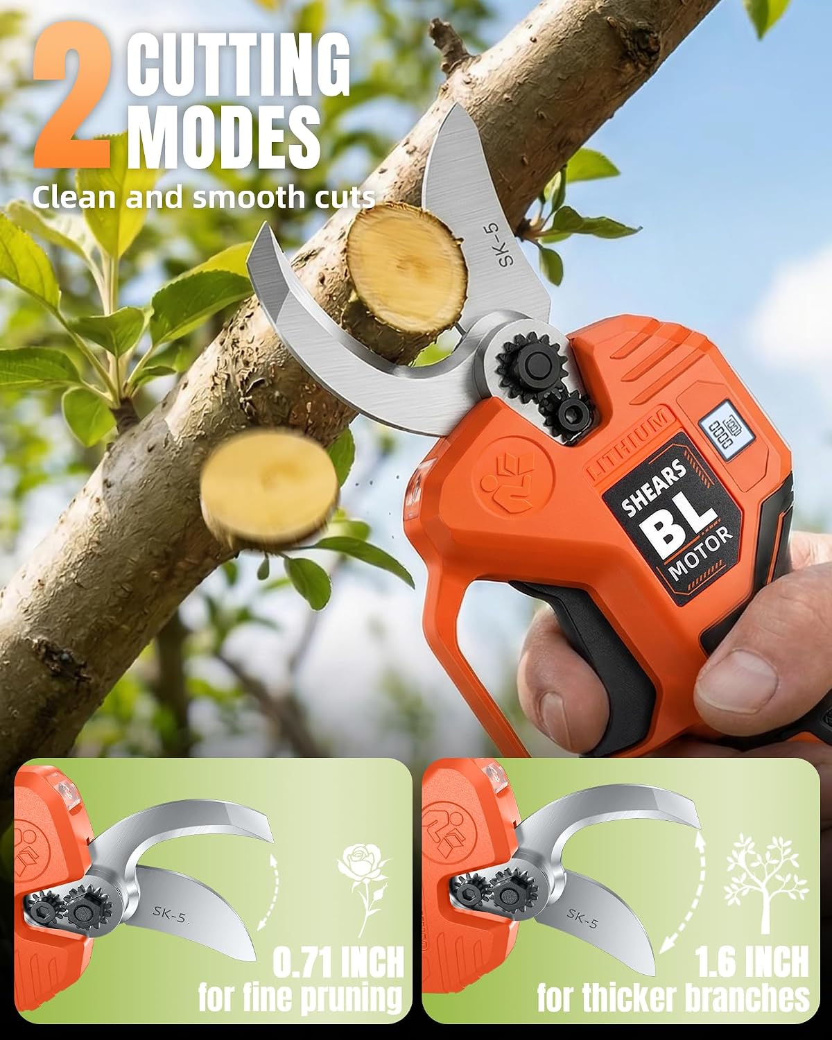 Effort-Saving Electric Pruning Shears, Power Cuts 1.6" Branches