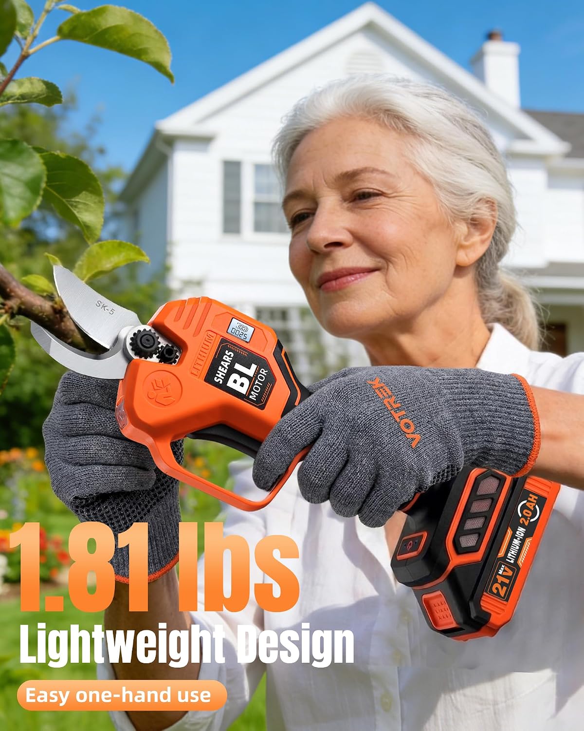 Effort-Saving Electric Pruning Shears, Power Cuts 1.6" Branches