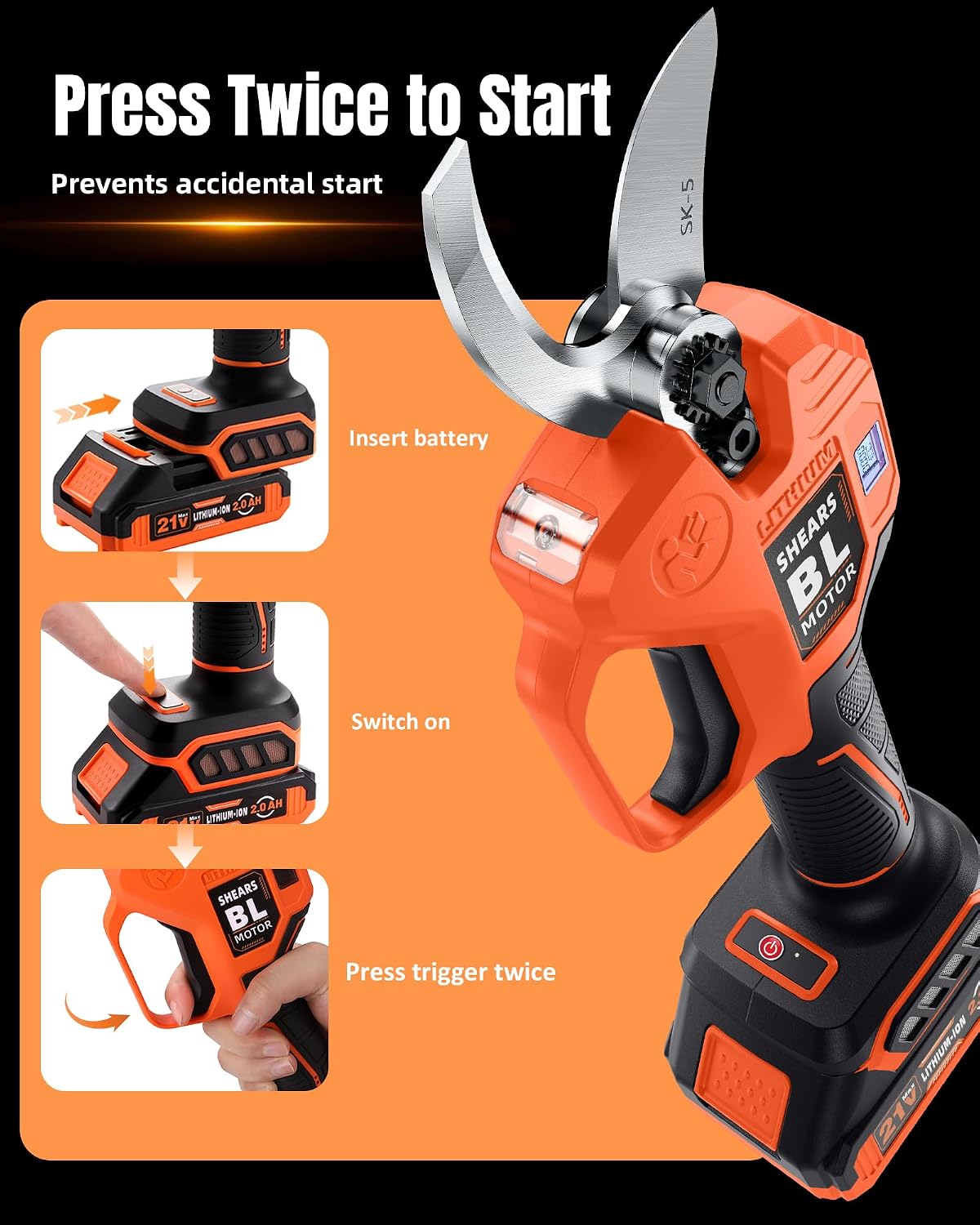 Effort-Saving Electric Pruning Shears, Power Cuts 1.6" Branches