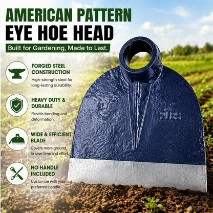 American Pattern Eye Hoe Head, 7-3/4" Blade Width, 8-1/2" Blade Length, 1-3/4" Diameter Hole, Grub Hoe Head Garden Steel Tool for Garden Hacking, Yard or Farming Work, No Handle Included