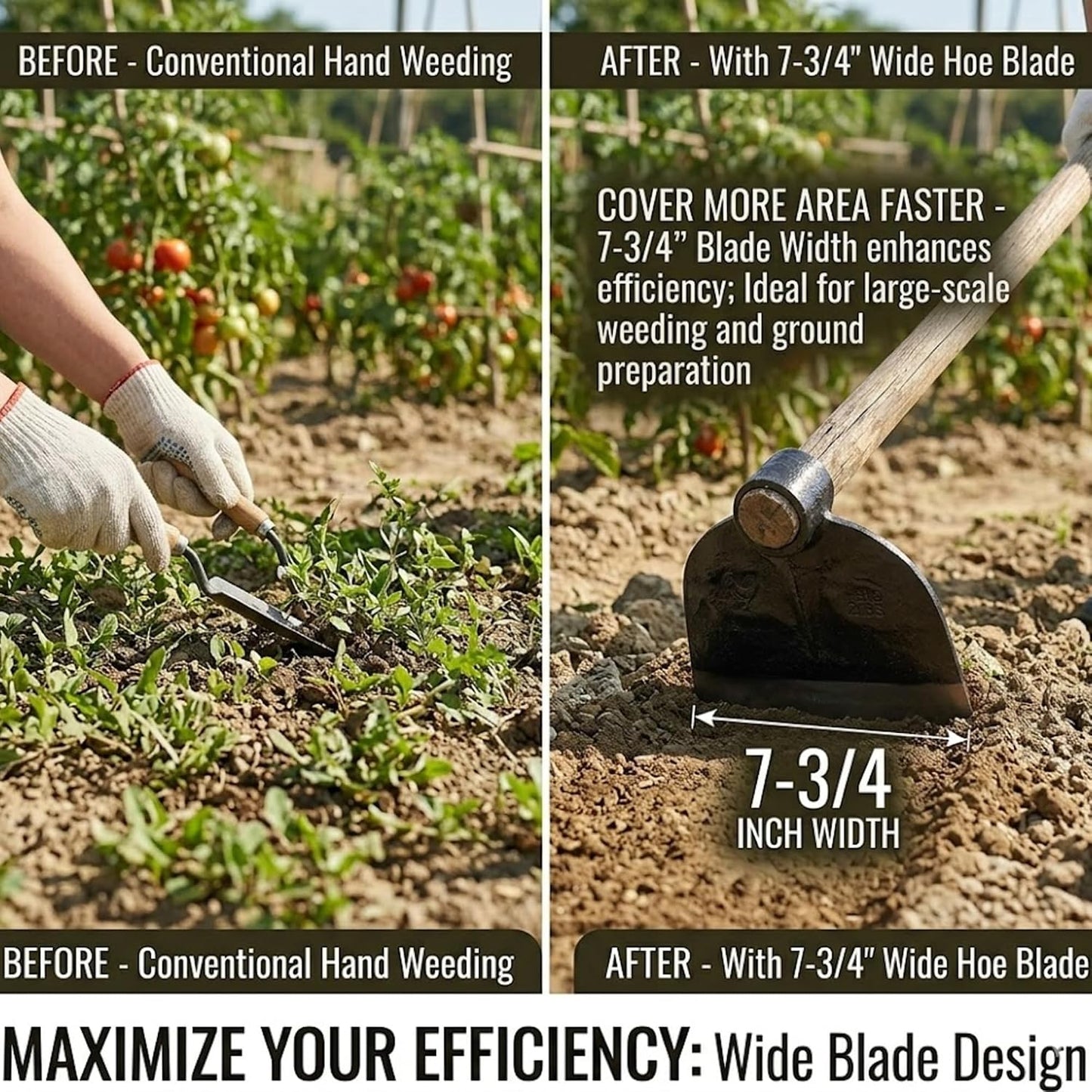 American Pattern Eye Hoe Head, 7-3/4" Blade Width, 8-1/2" Blade Length, 1-3/4" Diameter Hole, Grub Hoe Head Garden Steel Tool for Garden Hacking, Yard or Farming Work, No Handle Included