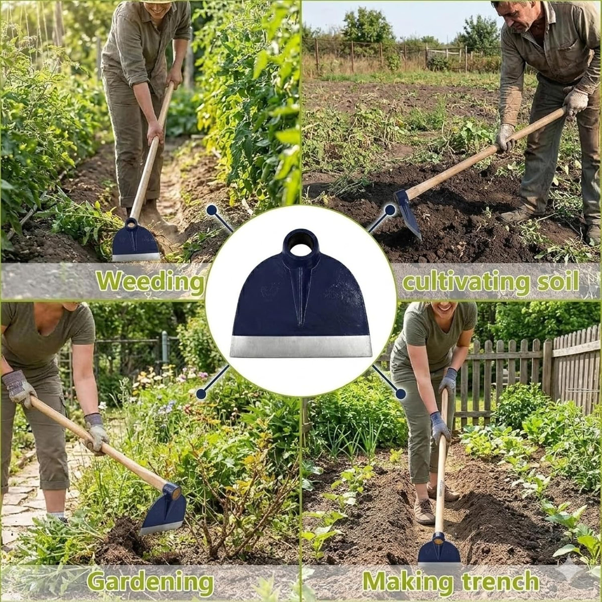 American Pattern Eye Hoe Head, 7-3/4" Blade Width, 8-1/2" Blade Length, 1-3/4" Diameter Hole, Grub Hoe Head Garden Steel Tool for Garden Hacking, Yard or Farming Work, No Handle Included