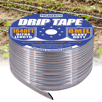 1640FT 5/8" Drip Irrigation Tape - 8 Mil 0.5 GPH 6" Spacing