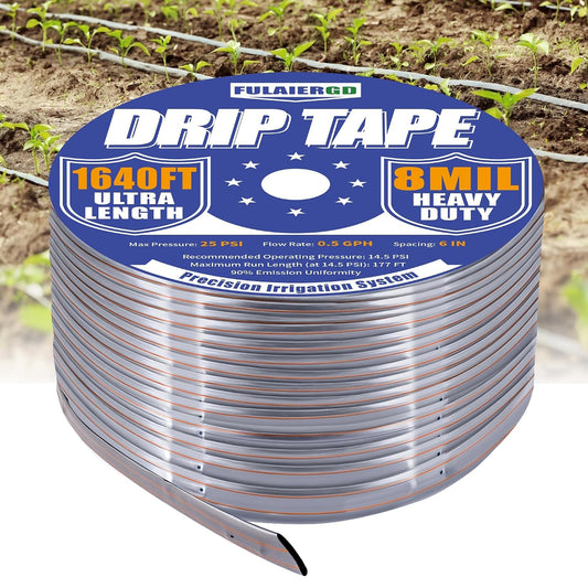 1640FT 5/8" Drip Irrigation Tape - 8 Mil 0.5 GPH 6" Spacing