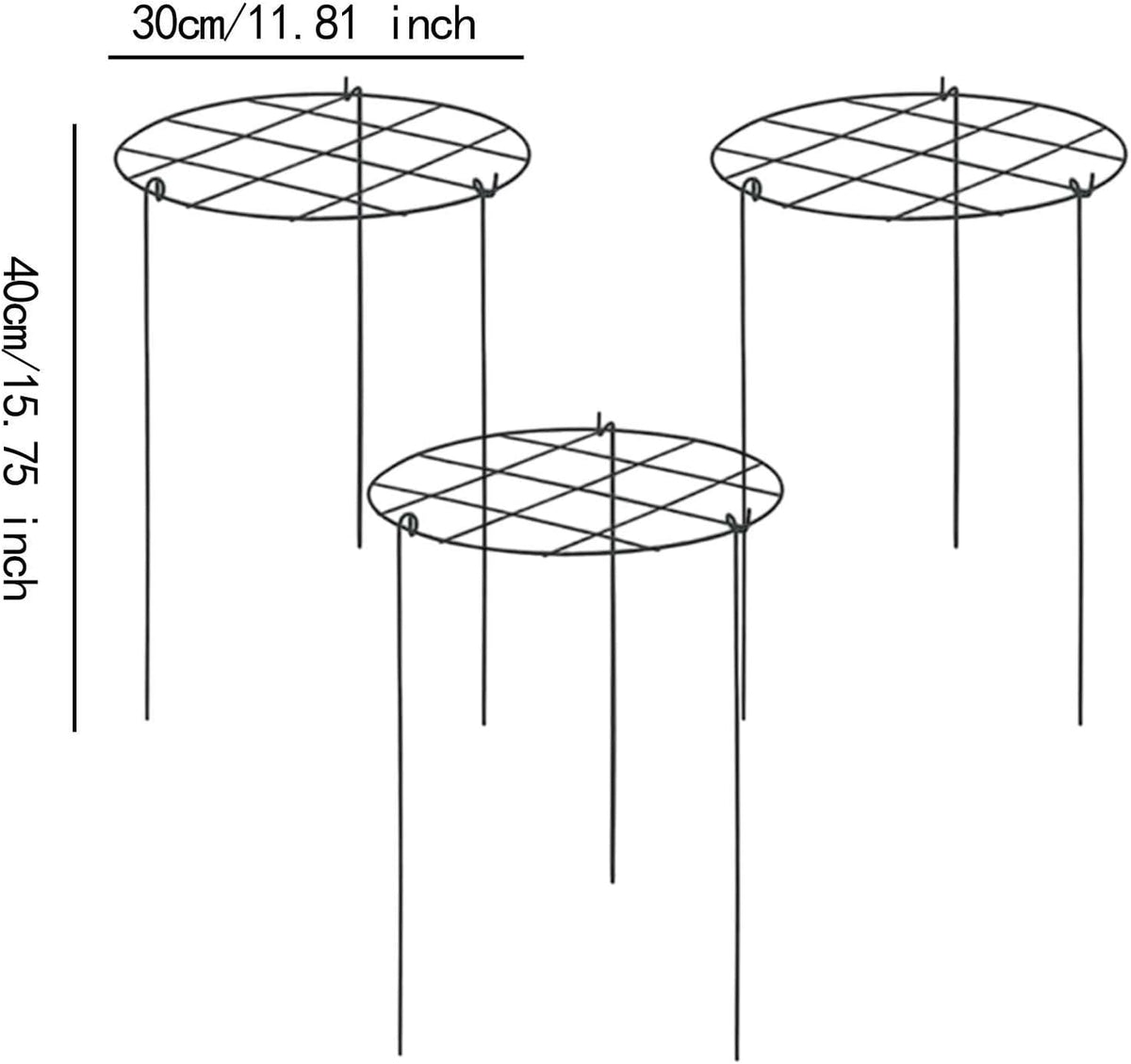 Peony Support Cage, 3-Pack Iron Grow Through Hoops, 11.8 x 15.7 in, for Peonies Roses Hydrangeas