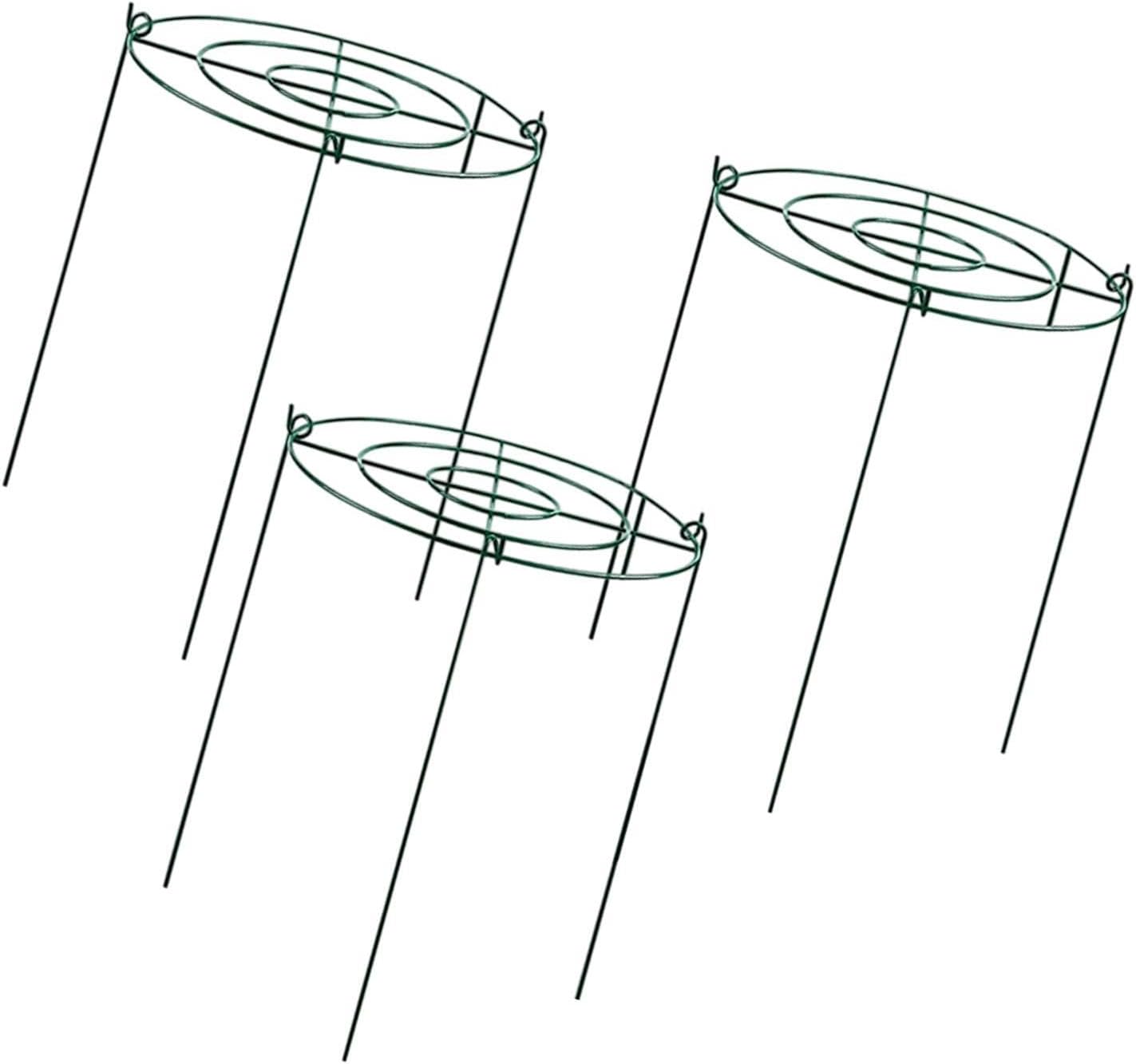 Peony Support Cage, 3-Pack Iron Grow Through Hoops, 11.8 x 15.7 in, for Peonies Roses Hydrangeas
