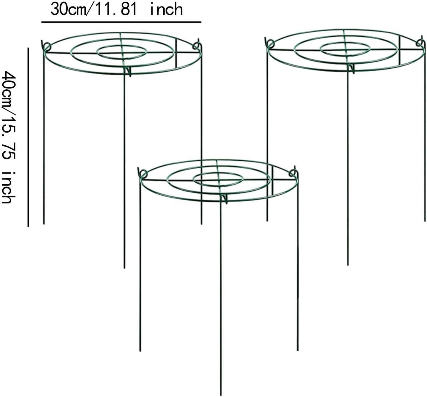 Peony Support Cage, 3-Pack Iron Grow Through Hoops, 11.8 x 15.7 in, for Peonies Roses Hydrangeas