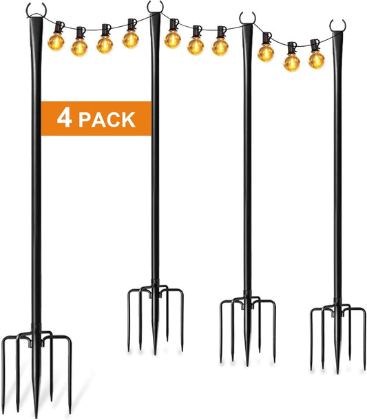 4 Pack String Light Poles for Outside, Adjustable Metal Patio Light Poles