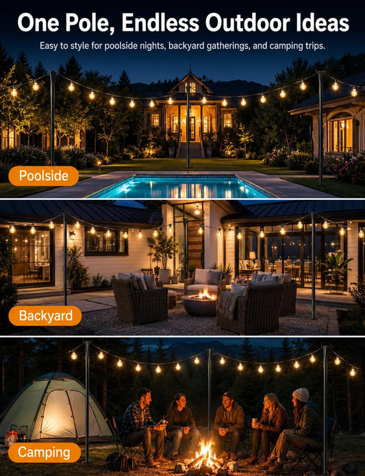 4 Pack String Light Poles for Outside, Adjustable Metal Patio Light Poles