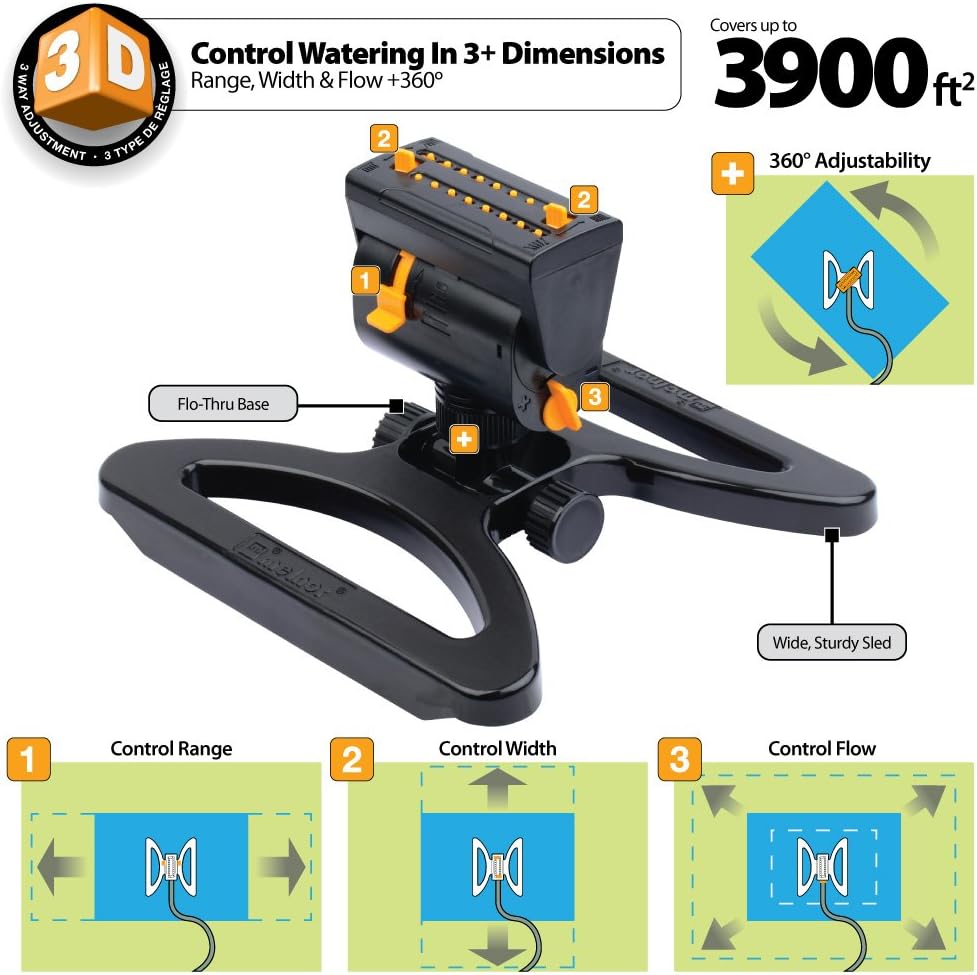 MiniMax Turbo Sprinkler, 4000 Sq Ft: 360°, Flow, Width, Range Adjust
