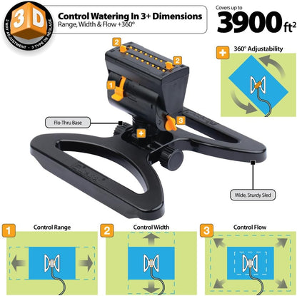 MiniMax Turbo Sprinkler, 4000 Sq Ft: 360°, Flow, Width, Range Adjust