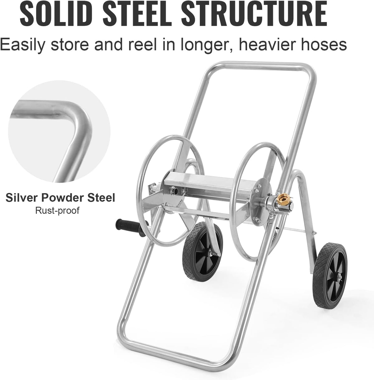 Hose Reel Cart, Hold Up to 300 ft of 5/8’’ Hose, Garden Water Hose Carts Mobile Tools with 4 Wheels, Heavy Duty Powder-Coated Steel Outdoor Planting with Storage Basket, for Garden, Yard, Lawn