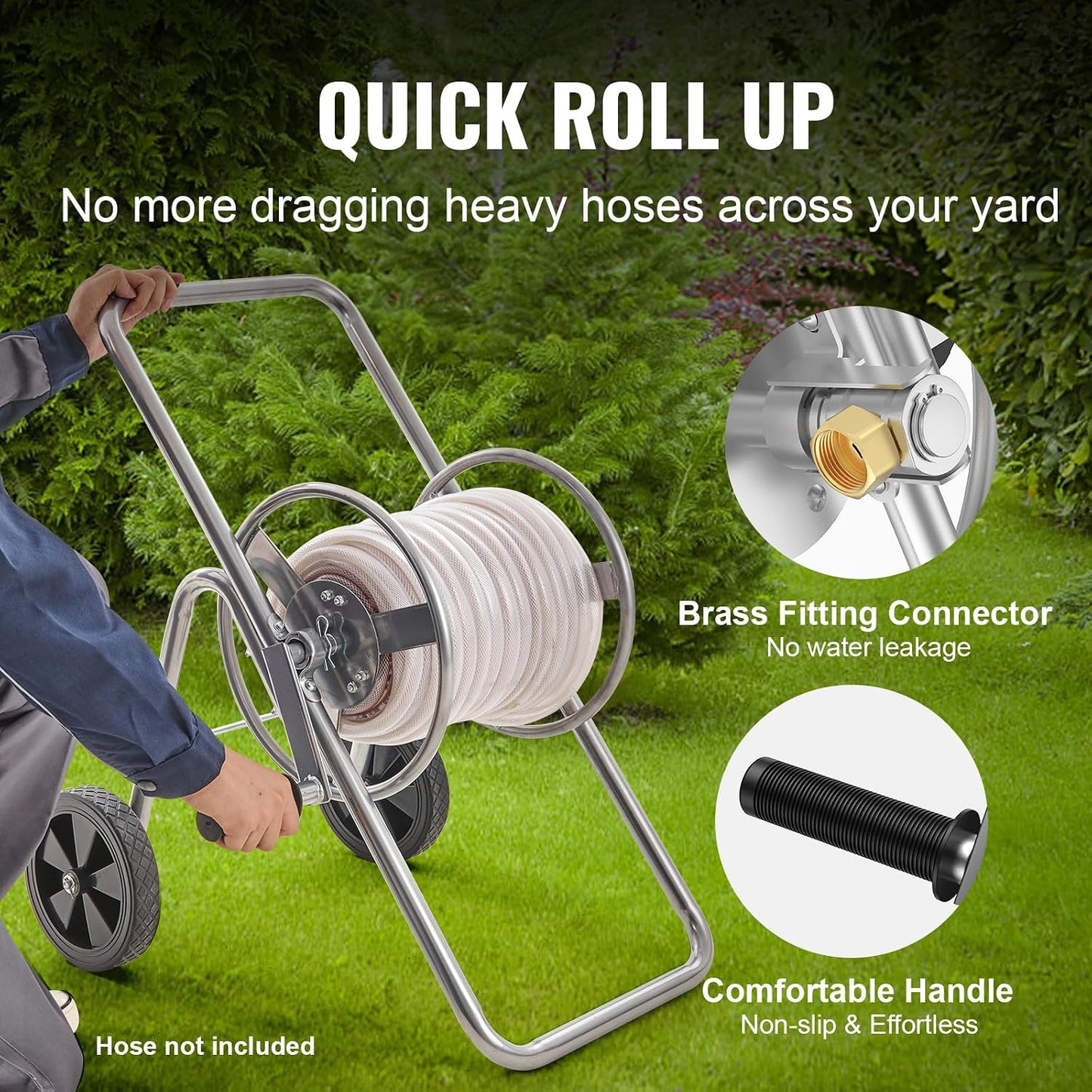 Hose Reel Cart, Hold Up to 300 ft of 5/8’’ Hose, Garden Water Hose Carts Mobile Tools with 4 Wheels, Heavy Duty Powder-Coated Steel Outdoor Planting with Storage Basket, for Garden, Yard, Lawn