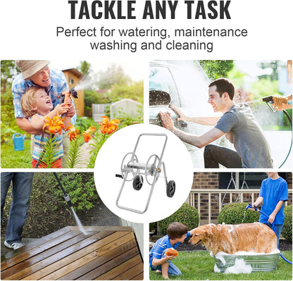 Hose Reel Cart, Hold Up to 300 ft of 5/8’’ Hose, Garden Water Hose Carts Mobile Tools with 4 Wheels, Heavy Duty Powder-Coated Steel Outdoor Planting with Storage Basket, for Garden, Yard, Lawn