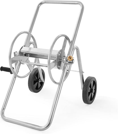 Hose Reel Cart, Hold Up to 300 ft of 5/8’’ Hose, Garden Water Hose Carts Mobile Tools with 4 Wheels, Heavy Duty Powder-Coated Steel Outdoor Planting with Storage Basket, for Garden, Yard, Lawn