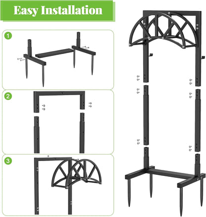 Garden Hose Holder Freestanding with 4 Spikes, Upgraded Water Hose Holder with Stainless Steel Screws, Heavy Duty Hose Stand Holds (Deep Black)