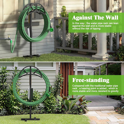Garden Hose Holder Freestanding with 4 Spikes, Upgraded Water Hose Holder with Stainless Steel Screws, Heavy Duty Hose Stand Holds (Deep Black)