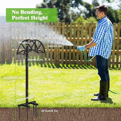 Garden Hose Holder Freestanding with 4 Spikes, Upgraded Water Hose Holder with Stainless Steel Screws, Heavy Duty Hose Stand Holds (Deep Black)