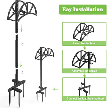 Garden Hose Holder Freestanding with 4 Spikes, Upgraded Water Hose Holder with Stainless Steel Screws, Heavy Duty Hose Stand Holds (Deep Black)