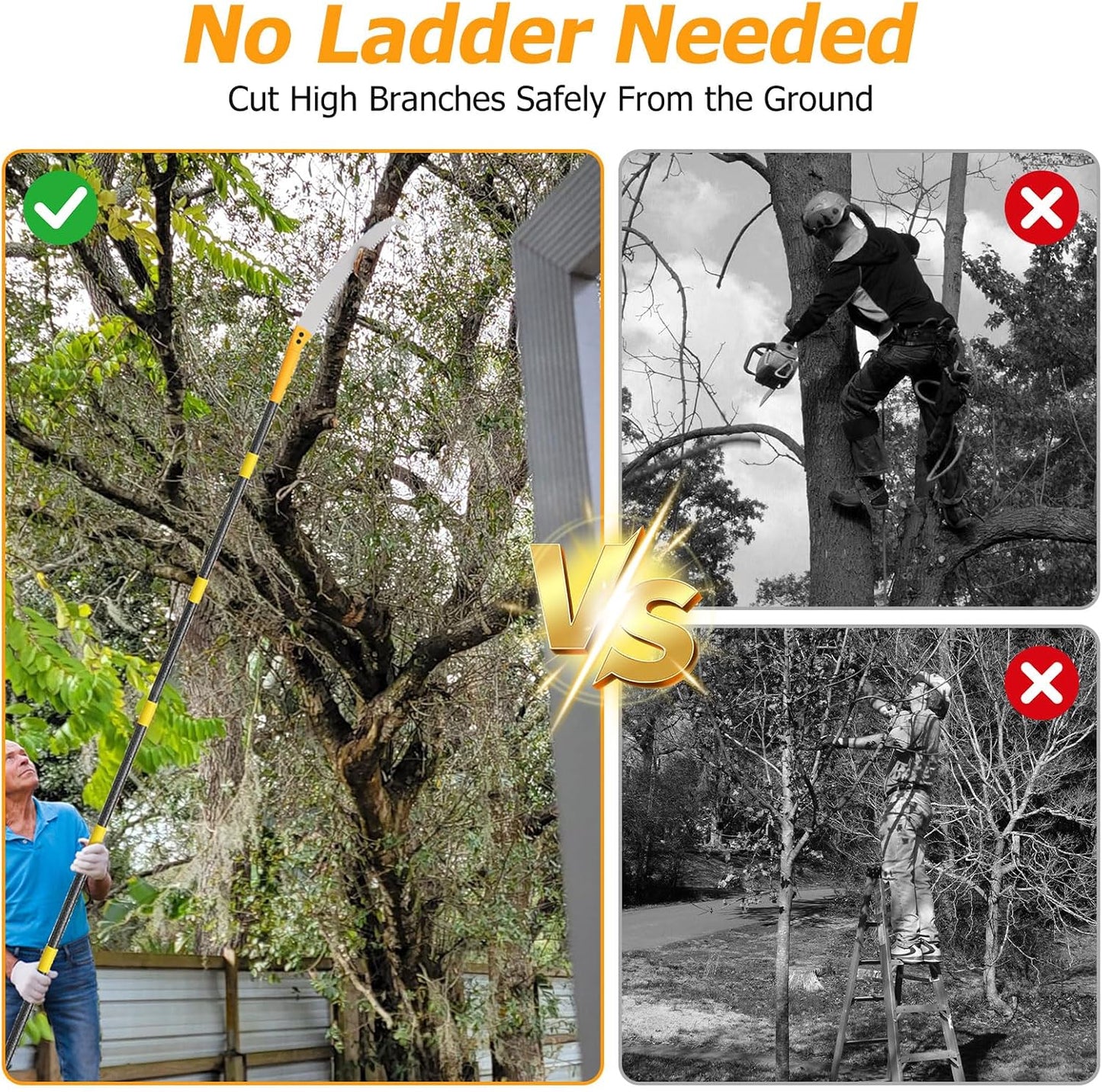Pole Saw For Tree Trimming,2-In-1 Manual Handheld Pole Pruning Saw, 10.8 FT Long Tree Trimmer With 15.7" Triple-Ground Sharp Blade Cutter For Branches,Orchard, Palm Trees, Shrubs,Limbs