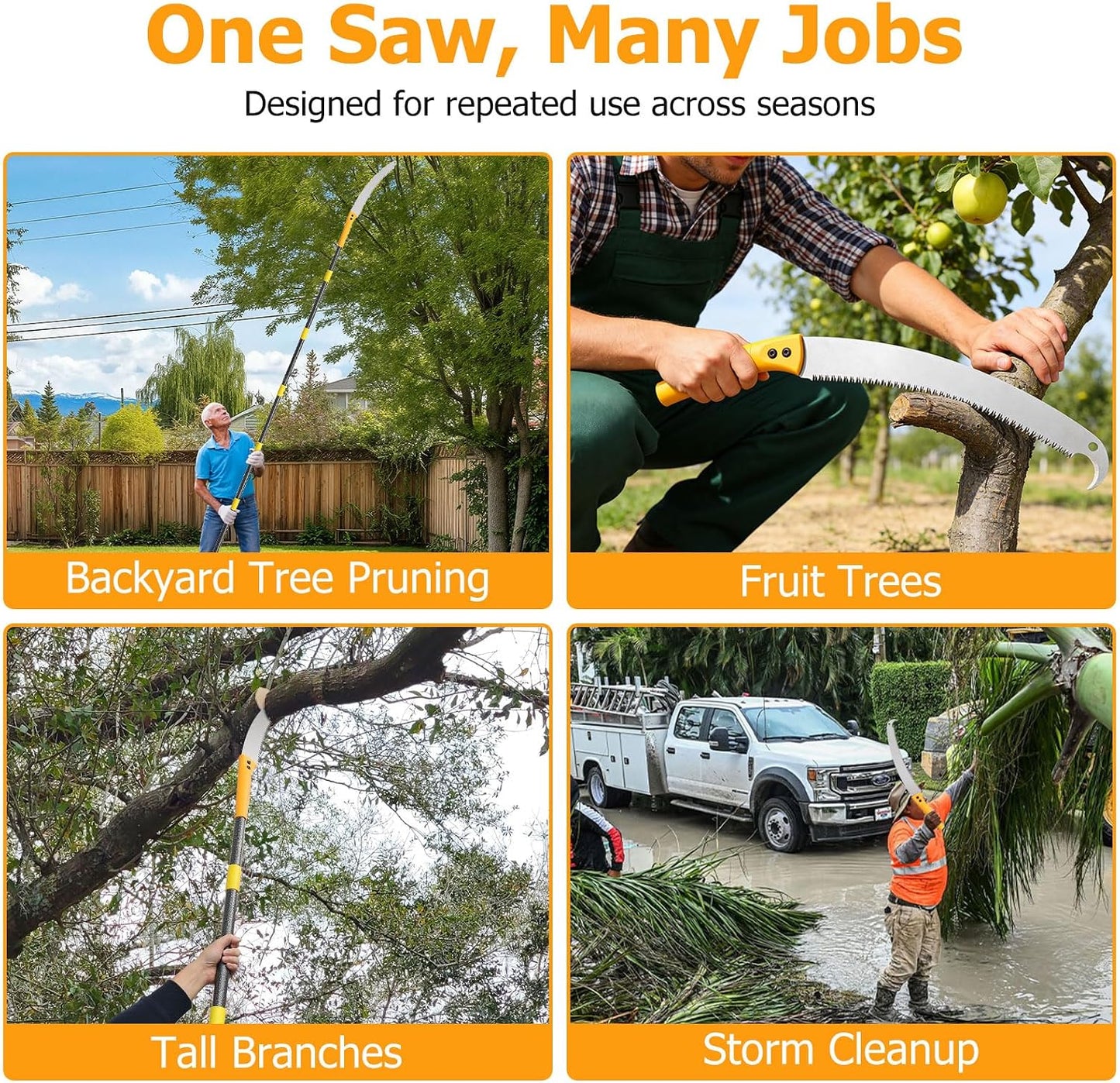 Pole Saw For Tree Trimming,2-In-1 Manual Handheld Pole Pruning Saw, 10.8 FT Long Tree Trimmer With 15.7" Triple-Ground Sharp Blade Cutter For Branches,Orchard, Palm Trees, Shrubs,Limbs