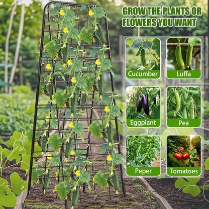 Heavy Duty 50"x17" Adjustable A-Frame Trellis for Climbing Plants – Rust-Proof Metal Garden Trellis with Dense Grid Design, Perfect for Raised Beds, Tomatoes, Cucumbers & Outdoor Vines (Black, 1 Pcs)
