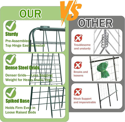 Heavy Duty 50"x17" Adjustable A-Frame Trellis for Climbing Plants – Rust-Proof Metal Garden Trellis with Dense Grid Design, Perfect for Raised Beds, Tomatoes, Cucumbers & Outdoor Vines (Black, 1 Pcs)