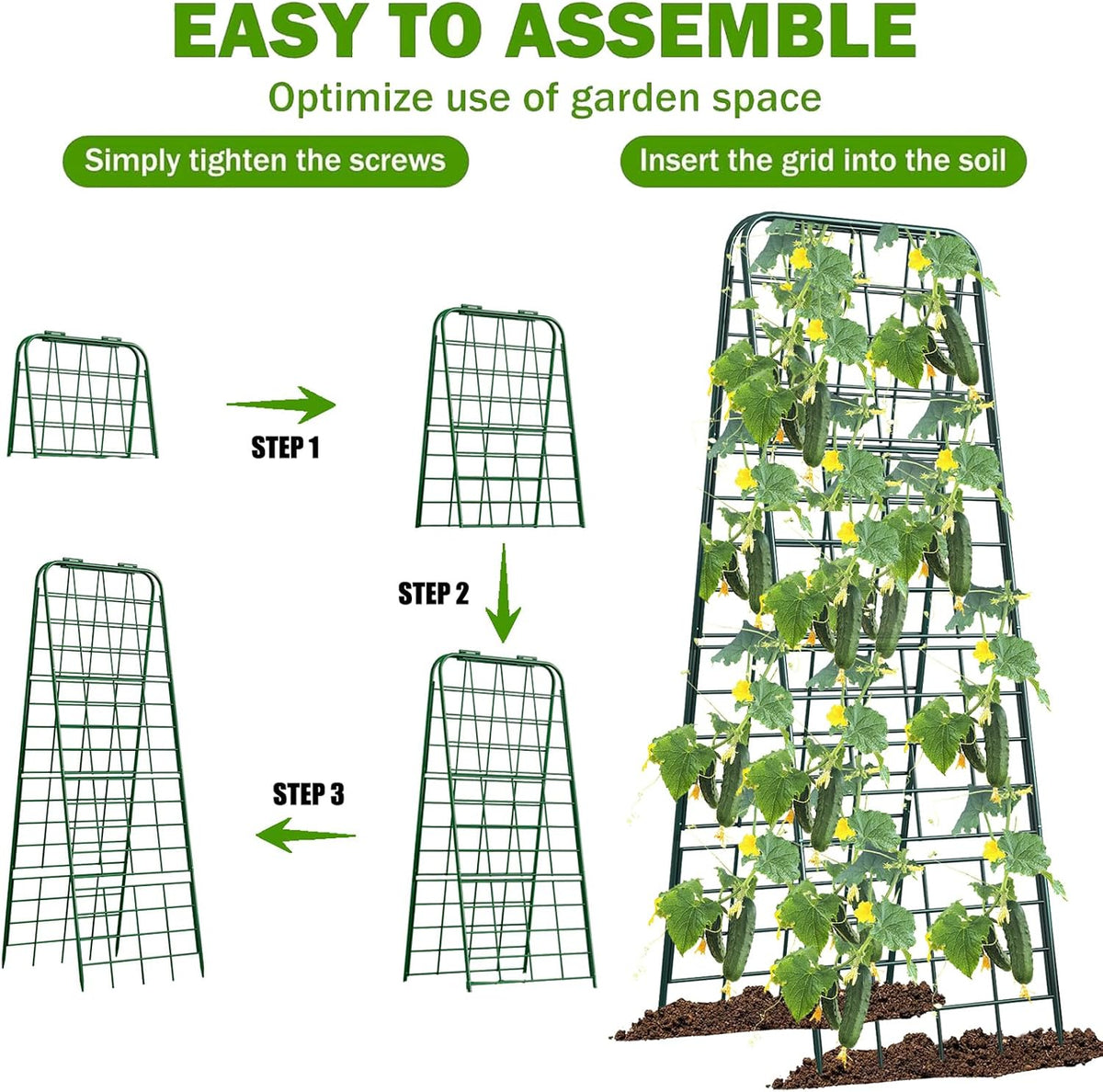 Heavy Duty 50"x17" Adjustable A-Frame Trellis for Climbing Plants – Rust-Proof Metal Garden Trellis with Dense Grid Design, Perfect for Raised Beds, Tomatoes, Cucumbers & Outdoor Vines (Black, 1 Pcs)