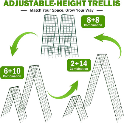 Heavy Duty 50"x17" Adjustable A-Frame Trellis for Climbing Plants – Rust-Proof Metal Garden Trellis with Dense Grid Design, Perfect for Raised Beds, Tomatoes, Cucumbers & Outdoor Vines (Black, 1 Pcs)