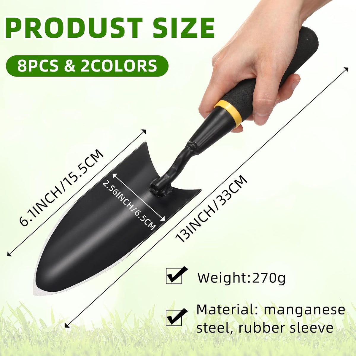 8 Pcs Garden Trowel with Resin Rubberized Handle, Narrow Shovels