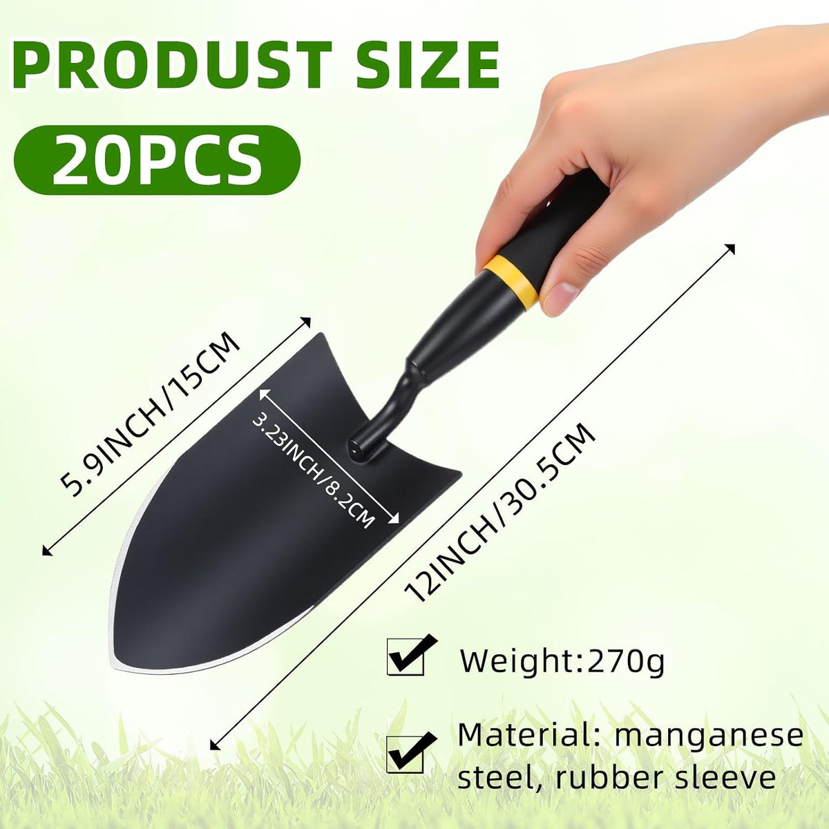 8 Pcs Garden Trowel with Resin Rubberized Handle, Narrow Shovels