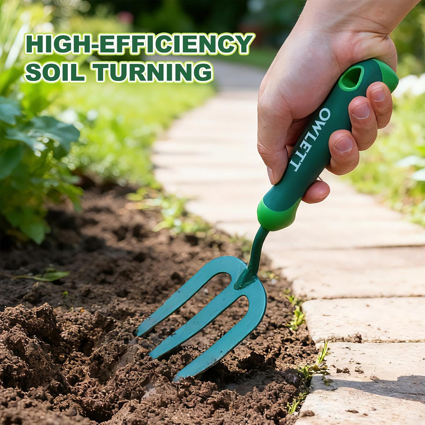 Garden Hand Fork, Carbon Steel Weeder Fork with Rubber Ergonomic Handle, Rust Resistant Small Garden Fork for Uprooting Weed, Digging, Planting, Loosening Soil, Cultivating