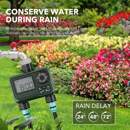 Outdoor Water Timer for Lawn, 2 Zone Programmable Sprinkler Timer