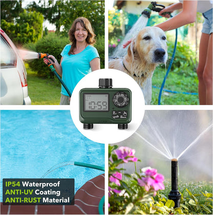 Outdoor Water Timer for Lawn, 2 Zone Programmable Sprinkler Timer
