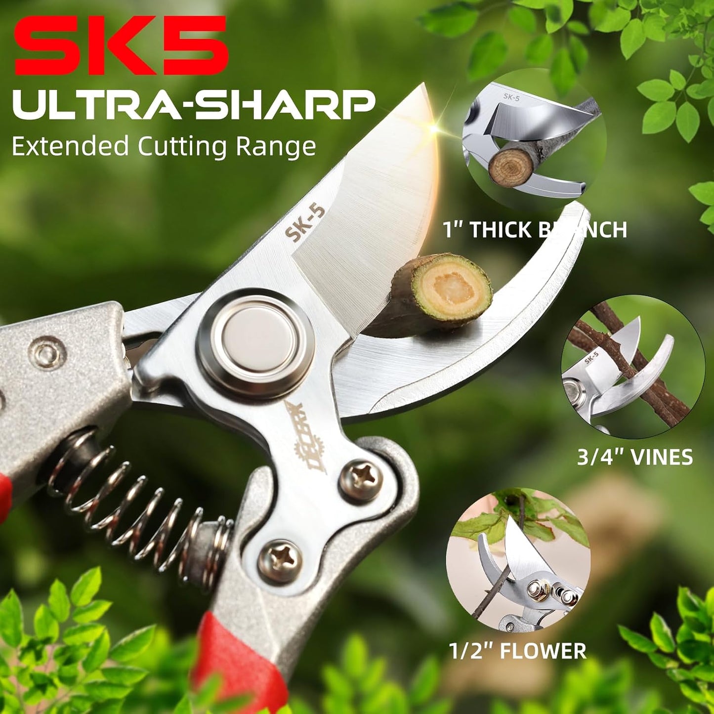 DECERK® 8.5" Professional Pruning Shears, Effortlessly Prunes 3/4" Branches