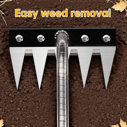 Iron Weeding Rake, 5-Teeth Detachable Gardening Hand Weeder Tool with Ergonomic Grip, Heavy-Duty Hand Weeder Puller Tool for Yard & Lawn & Flowerbeds