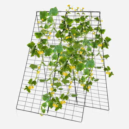 46 x 34 Inch Cucumber Trellis for Garden, 4 PCS Foldable A-Shape Plant Support W/18 Clips, 8 Ground Stakes, 4 Spiral Connectors, 12 Cable Tie, Twist Tie, Garden Trellis for Climbing Plants