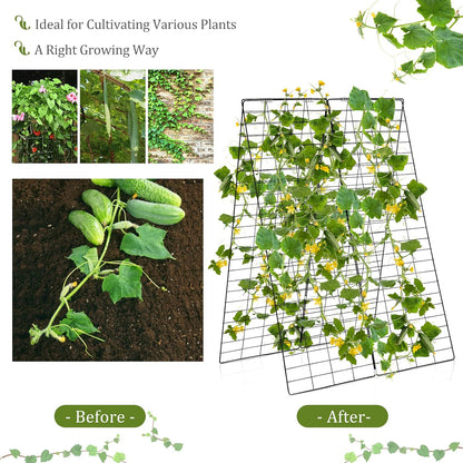 46 x 34 Inch Cucumber Trellis for Garden, 4 PCS Foldable A-Shape Plant Support W/18 Clips, 8 Ground Stakes, 4 Spiral Connectors, 12 Cable Tie, Twist Tie, Garden Trellis for Climbing Plants