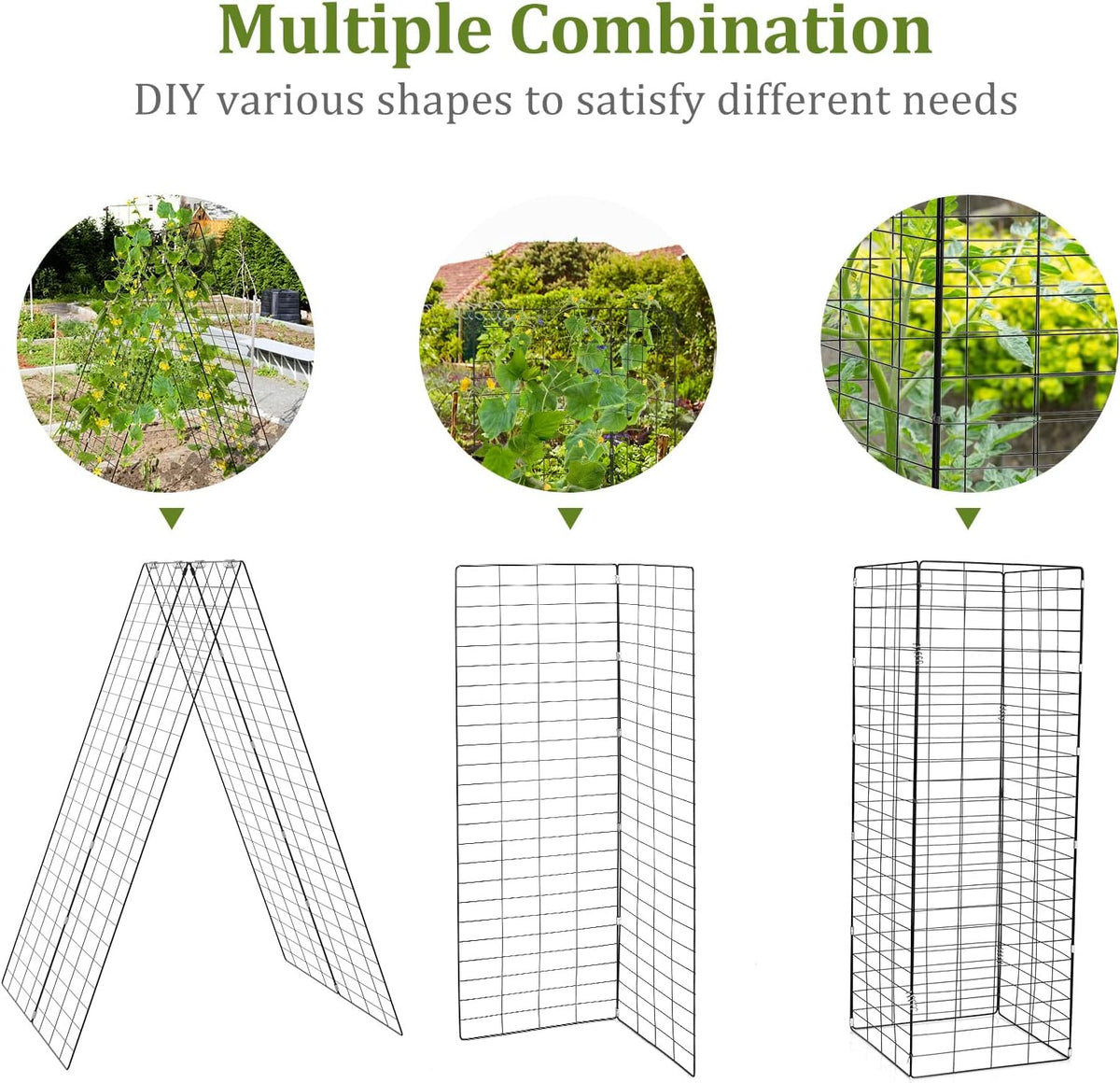 46 x 34 Inch Cucumber Trellis for Garden, 4 PCS Foldable A-Shape Plant Support W/18 Clips, 8 Ground Stakes, 4 Spiral Connectors, 12 Cable Tie, Twist Tie, Garden Trellis for Climbing Plants