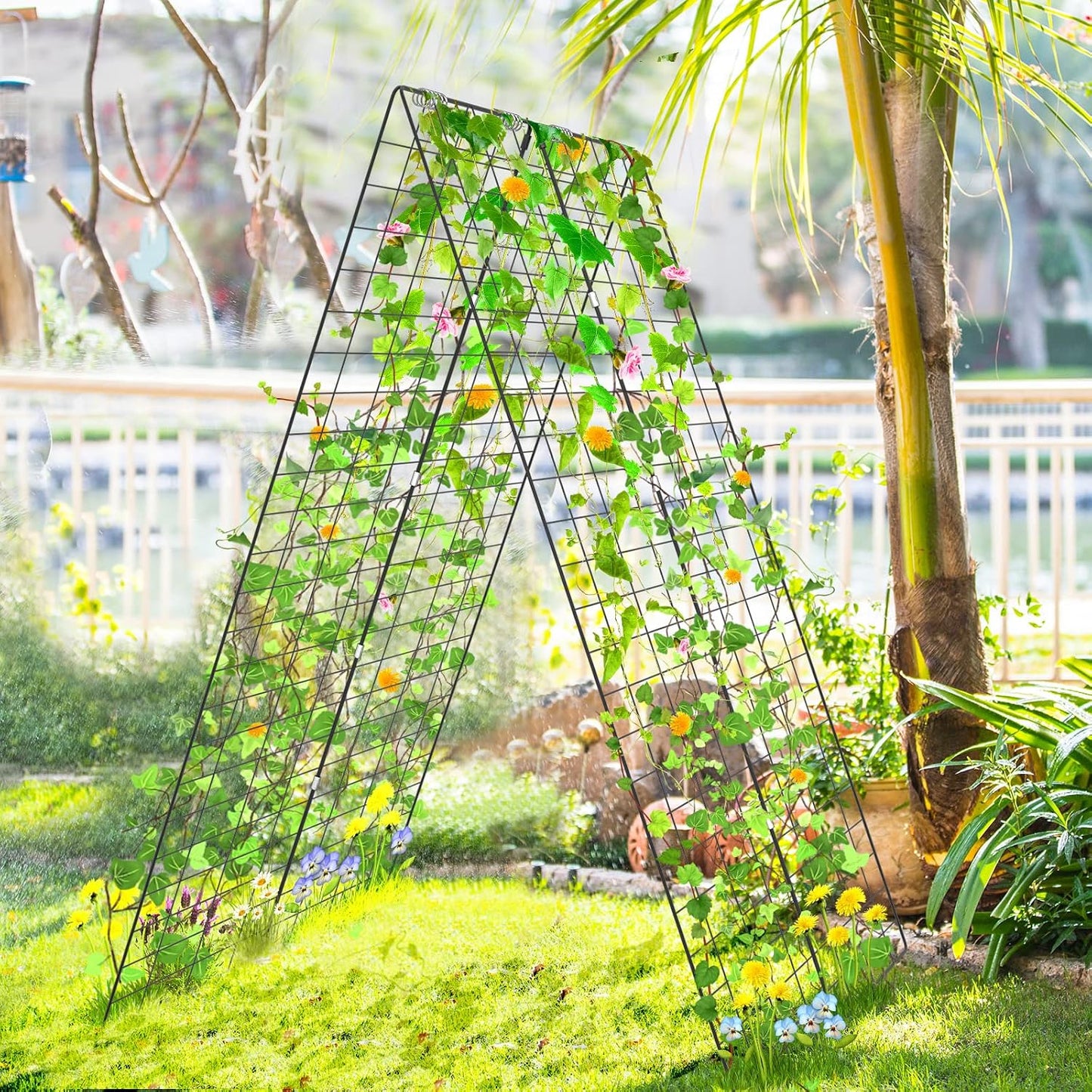 46 x 34 Inch Cucumber Trellis for Garden, 4 PCS Foldable A-Shape Plant Support W/18 Clips, 8 Ground Stakes, 4 Spiral Connectors, 12 Cable Tie, Twist Tie, Garden Trellis for Climbing Plants