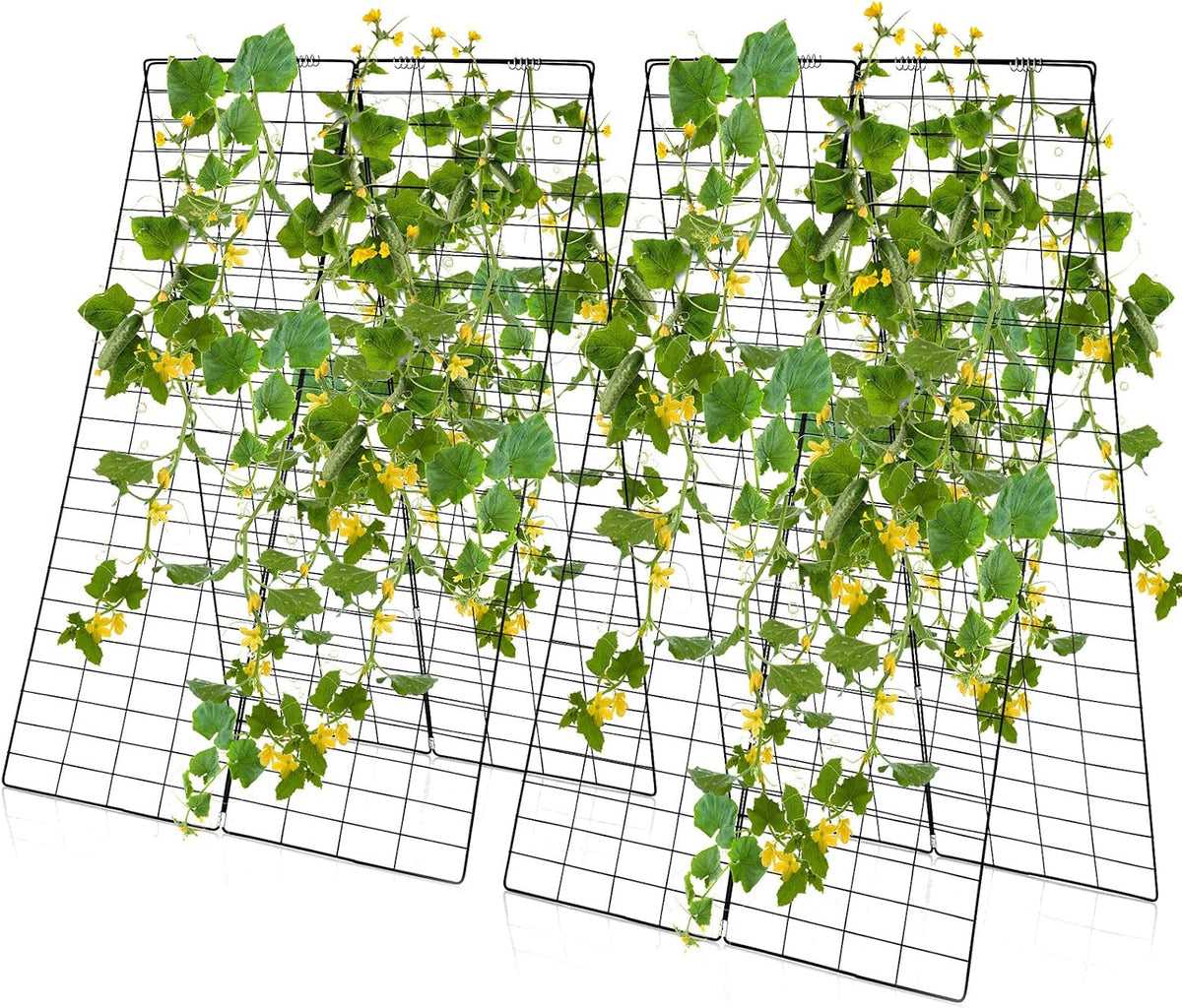46 x 34 Inch Cucumber Trellis for Garden, 4 PCS Foldable A-Shape Plant Support W/18 Clips, 8 Ground Stakes, 4 Spiral Connectors, 12 Cable Tie, Twist Tie, Garden Trellis for Climbing Plants