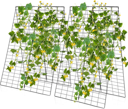 46 x 34 Inch Cucumber Trellis for Garden, 4 PCS Foldable A-Shape Plant Support W/18 Clips, 8 Ground Stakes, 4 Spiral Connectors, 12 Cable Tie, Twist Tie, Garden Trellis for Climbing Plants