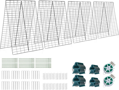 46 x 34 Inch Cucumber Trellis for Garden, 4 PCS Foldable A-Shape Plant Support W/18 Clips, 8 Ground Stakes, 4 Spiral Connectors, 12 Cable Tie, Twist Tie, Garden Trellis for Climbing Plants