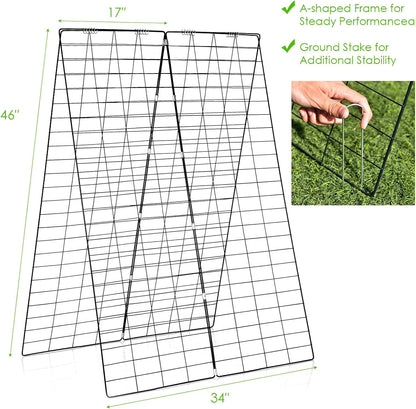 46 x 34 Inch Cucumber Trellis for Garden, 4 PCS Foldable A-Shape Plant Support W/18 Clips, 8 Ground Stakes, 4 Spiral Connectors, 12 Cable Tie, Twist Tie, Garden Trellis for Climbing Plants